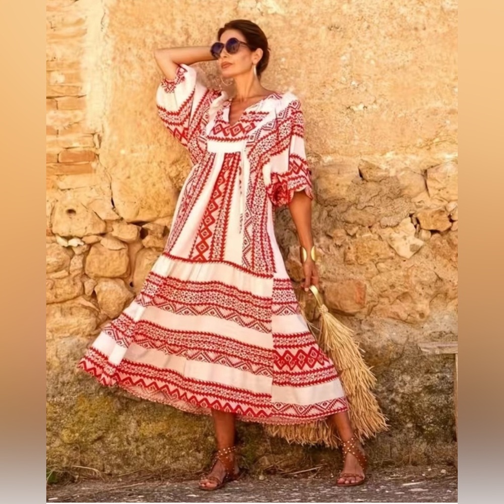 Boho Geo Print Maxi Summer Dress